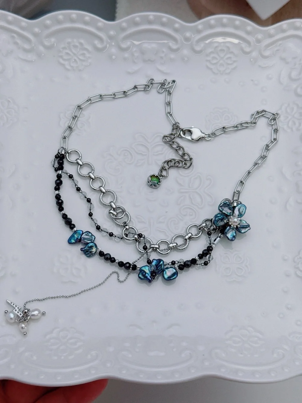 26X515 Handmade Freshwater Baroque Pearl Flower Dainty Necklace 16+2”